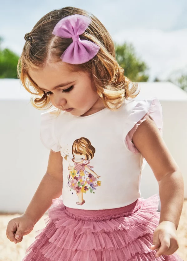 Playera combinada con Falda holanes tul bebé