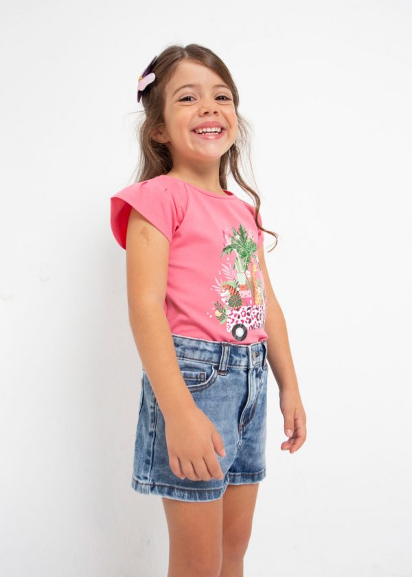 Playera manga corta con motivo estampado de algodón para niña