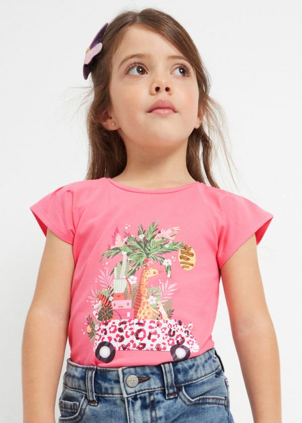 Playera manga corta con motivo estampado de algodón para niña - Imagen 3