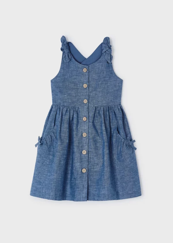 Vestido botones lino niña - Imagen 3